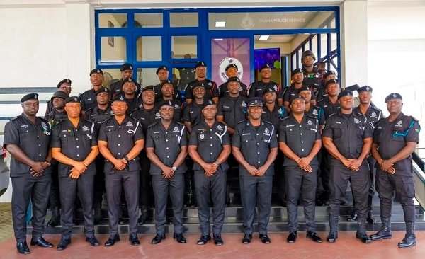 Some of the 25 Ghana Police Service personnel promoted by IGP Christian Tetteh Yohunu for crime-fighting operations