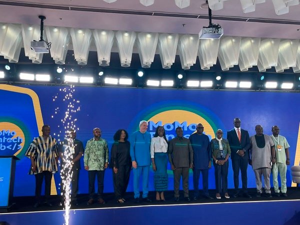 Communications Minister Samuel Nartey George with MobileMoney Fintech Limited executives at the launch of the MoMo Fintech Lab in Accra