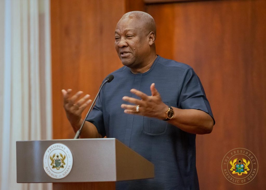 President John Dramani Mahama speaking at an official event in Accra